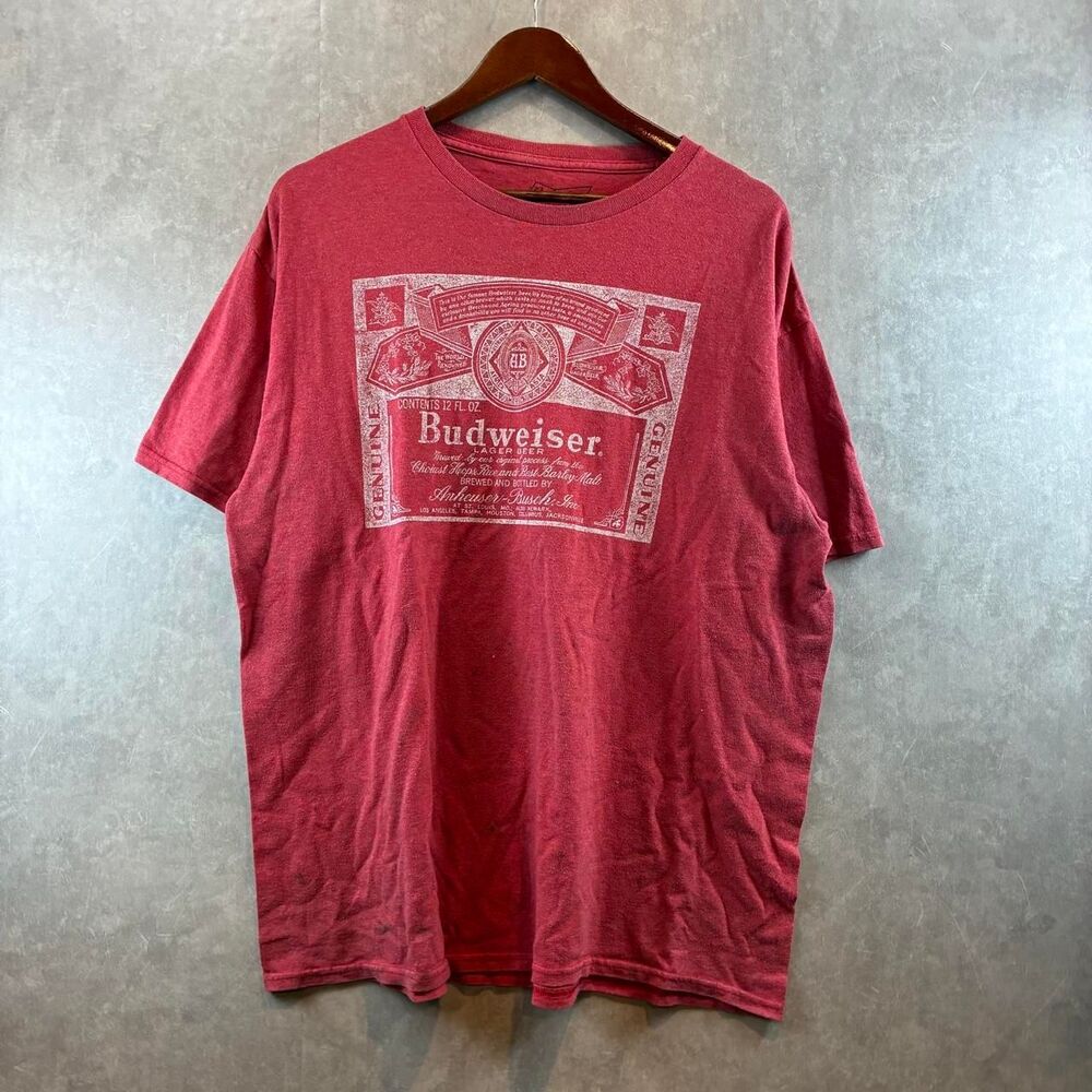 Budweiser Men's Red and Pink T-shirt